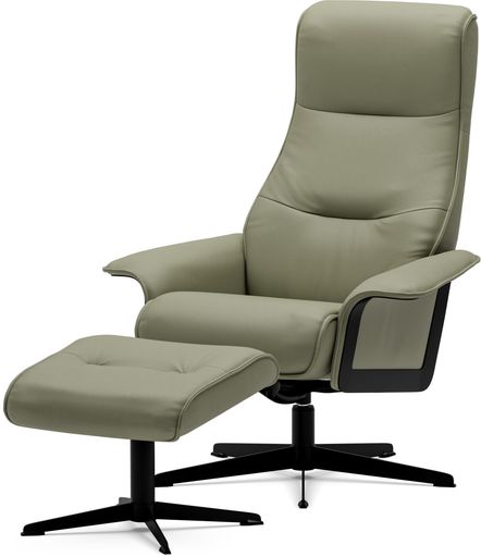 galaxy_ギャラクシースカンディ1000リクライニングチェア&オットマン牛本革「プライム」(表)・同色PVC(裏)P329オリーブ(皮革)/ブラック(脚部)