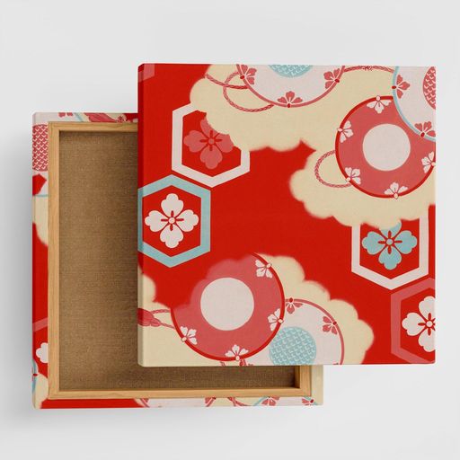 和着物アートパネル15cmx15cmSサイズ日本製ポスターおしゃれインテリア模様替えリビング内装花レッドフ..