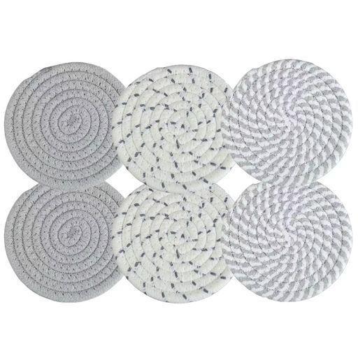 コースター吸水コースター直径11cm耐熱厚手6個セット円形柔らかい天然コットン素材手編み超吸収性ドリ..