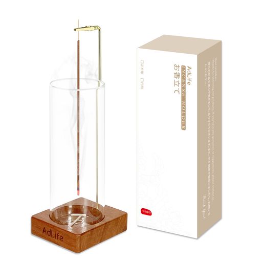 AdLifeお香立て灰がこぼれない吊り下げ式線香立て香炉ガラス真鍮木製台座おしゃれ可愛いインテリア香道..