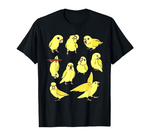 かわいい黄色のオウムのパターン。面白いオウムの落書きTシャツ
