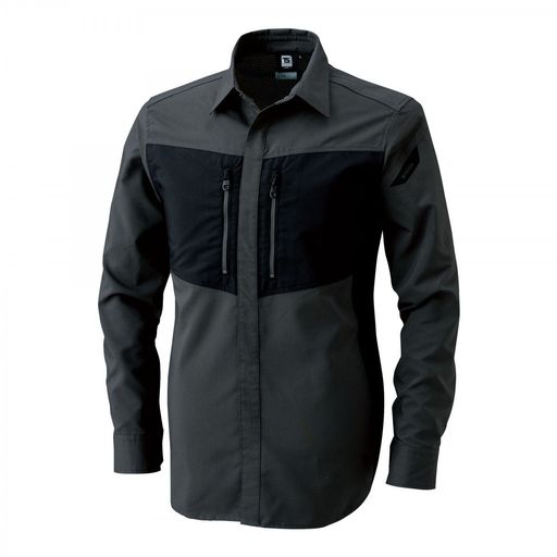 TSDESIGN(ティーエスデザイン)ハイブリットストレッチシャツ8460592ブラックxチャコールグレーオールシーズン用SS