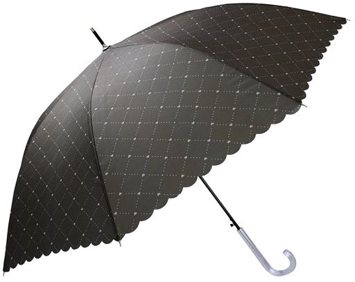 長傘レディース親骨58cmかわいいハートドロップ柄ふち波形ヒートカットワンタッチジャンプ傘丈夫軽量グラスファイバー骨おしゃれ透明ハンドルダークブラウン