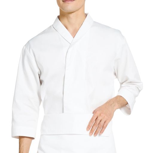 [アルベ]白衣(八分袖)[兼用]男女兼用八分袖襟付きSS~4L白衣【フロントボタンあき/比翼仕立て/両脇スリット/背中タック】DN8906C-1ホワイト(4)