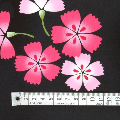 Cotton （Patterned Cloth） - COLORFULTEXTILEMARKET生地布和柄浴衣花柄大和撫子・黒110cmx200cmD0040220