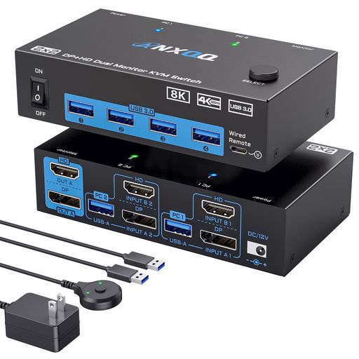 【HDM+DPUSB3.0KVMスイッチ】このKVMスイッチ2モニター2コンピューターは、USBスイッチと2コンピューター用モニタースイッチを1つに組み合わせ、2モニター、2コンピューター、4USBデバイスを簡単に管理できます。ニーズに応じて2つのモニター間で拡張モードと複製モードを選択できます。パソコンの使用効率と利便性を大幅に向上させる2パソコン1モニター切替器のバージョンアップ版です。機能の観点から見ると、これは素晴らしいKVMです。 【8K@60Hz/4K@144Hz比類なきビジュアル体験】DisplayPort:最大8K@30Hz/4K@144Hzの解像度に対応。HDMI:最大8K@60Hz/4K@120Hzの解像度に対応(注:8K解像度を正しく表示するには、コンピューター、ケーブル、モニターがすべて8K解像度に対応している必要があります)。Displayport切替器は、鮮やかな色彩と鮮明な動きで、息を呑むような超高精細の世界へと誘います。ANXQQのKVMスイッチで、クリアな切り替えを実現しましょう。