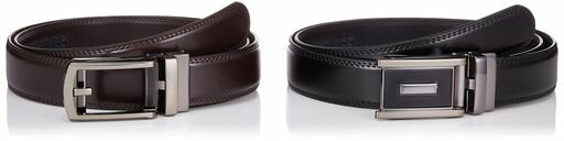 [アトリエサンロクゴ]ベルト2本セットメンズ本革穴無しバレンタインオートロック式牛革レザーベルトワ..