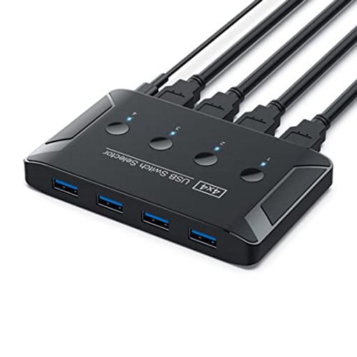 4ポート切替機能: USB 3.0対応の4ポートKVMスイッチセレクターで、1台のコンピューターから最大4つのUSBデバイスを簡単に切り替えて使用できます。キーボード、マウス、スキャナー、プリンターなどの周辺機器を効率的に管理できます。 高速データ転送: USB 3.0規格に対応しており、高速なデータ転送速度を実現します。大容量ファイルの転送やスキャン作業もスムーズに行え、作業効率が大幅に向上します。 簡単な操作性: ボタン一つで接続デバイスを瞬時に切り替えることができ、複雑な設定や追加ソフトウェアのインストールは不要です。プラグアンドプレイ方式で、接続するだけですぐに使用開始できます。 デバイス共有機能: 複数のUSB機器を1台のパソコンで共有できるため、デスクスペースを有効活用でき、ケーブルの配線もすっきりと整理できます。オフィスや自宅での作業環境を快適に保ちます。 幅広い互換性: キーボード、マウス、プリンター、スキャナー、外付けハードドライブなど、様々なUSBデバイスに対応しています。Windows、Mac、Linuxなど主要なオペレーティングシステムで使用可能です。