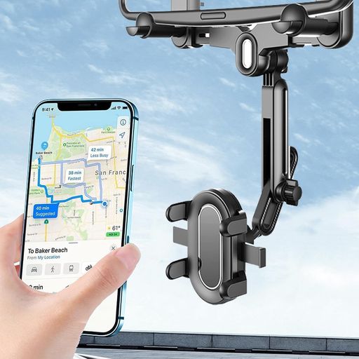 AnTスマホホルダー車バックミラー専用360°調節可能携帯電話マウント多機能バックミラー携帯電話ホルダー車リアビューミラースマートフォンホルダー伸縮アームクリップ式取り付け簡単