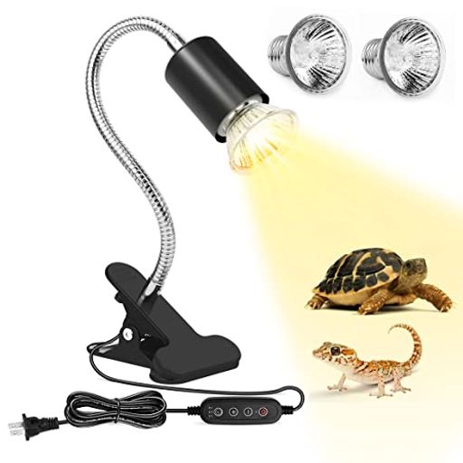 亀ライト 爬虫類 両生類用ライト UVA+UVB 無段階調光 タイマー機能 25W+75W 2つ電球付き トカゲ カメレオンの飼育に最適 (25W+75W, ブラック)
