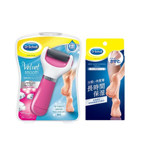 ドクターショールベルベットスムーズ電動角質リムーバーダイヤモンドエキストラ(粗め)ピンク+かかと用保湿クリーム70g