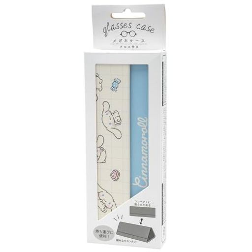 パール(Pearl) メガネケース 折り畳み セミハード クロス付 サンリオ sanrio グッズ おしゃれ レディース メンズ 兼用 合皮製 持ち運び コンパクト PCメガネ 老眼鏡 シナモロール ブルー