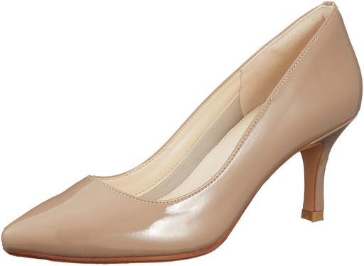 [セプテンバームーン]ポインデットトゥー7cmプレーンパンプスSM09ベージュエナメル25cm2E