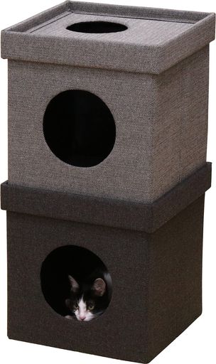 不二貿易 ペットハウス キャットハウス 2段 幅37.5x奥行37.5x高さ74cm グレー ブラ...