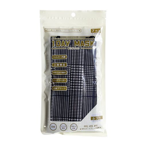 1DAYMASKふつうサイズGLEN-CH-GRY1袋7枚入2袋セット不織布マスク柄マスク