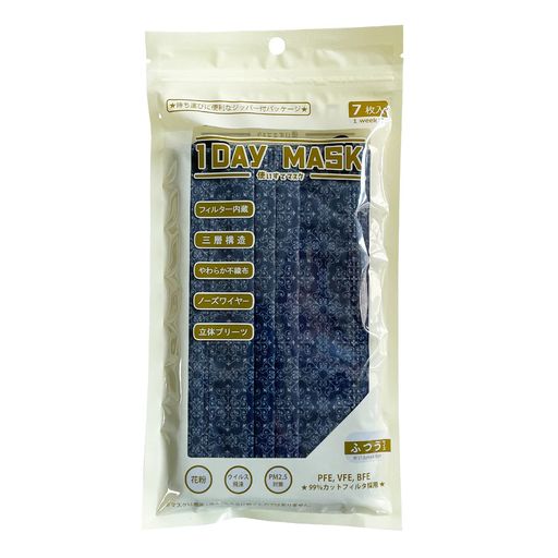 1DAYMASKふつうサイズEU-NAV1袋7枚入2袋セット不織布マスク柄マスク