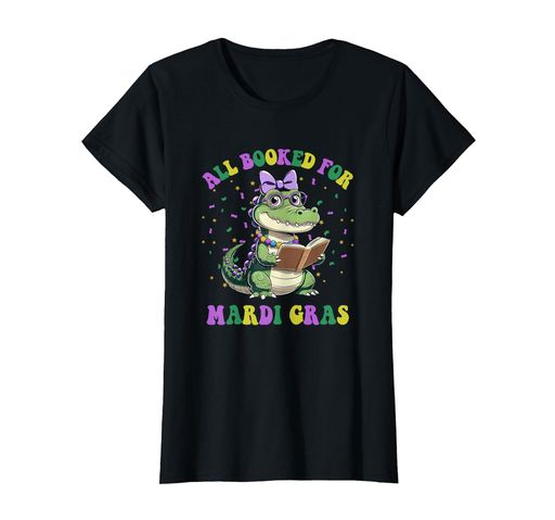 AllBookedForMardiGrasMardigatorワニビーズマスクTシャツ