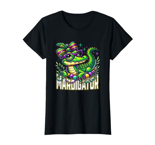 マルディゲーターマルディグラビーズマスククロコダイルTシャツ