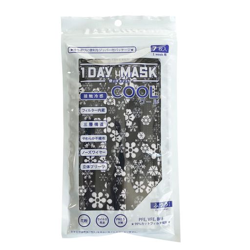 1DAYMASKCOOLふつうサイズCRYSTAL-BLK1袋7枚入2袋セット冷感不織布マスク柄マスク