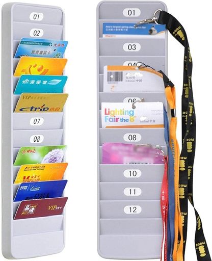 タイムカードラックicカードホルダー壁掛け立て掛けシール取付ネジ付きカードホルダータイムカード収納IDカード12人用