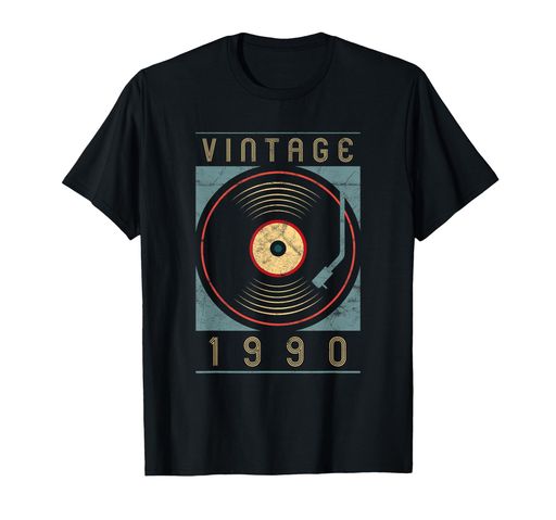 ヴィンテージ1990ビニールレトロターンテーブル誕生日DJグラフィックTシャツ