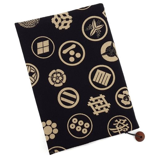 ブックカバー文庫本サイズ日本製家紋柄そろばん玉のしおり付きハンドメイド和雑貨和小物和柄