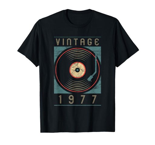 ヴィンテージ1977年誕生日ビニールレトロターンテーブルDJギフトTシャツ