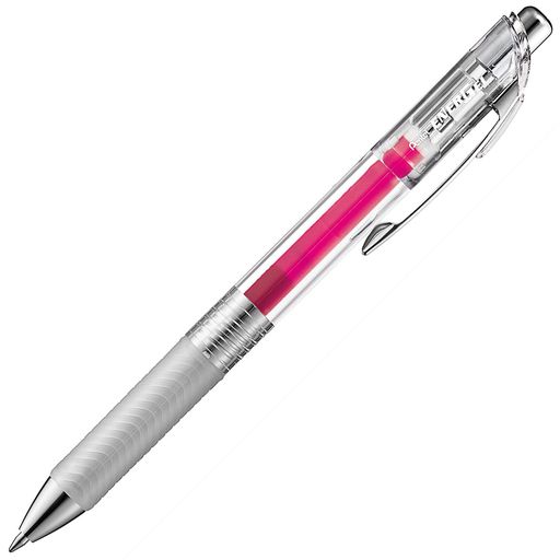 【特長】スッと書けてサッと乾く ゲルインキボールペン 【インキ色】ピンク 【ボール径】0.7mm 【材質】後軸・頭冠=再生PC ノック・前軸=ABS樹脂メッキ グリップ=エラストマー クリップ=鉄 【1本あたりサイズ/重さ】幅 16mm x奥行 11mm x 長さ147mm/13g