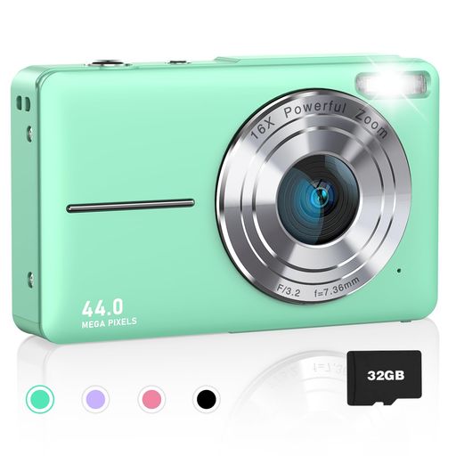 AiTechny デジタルカメラ デジカメ 4400万画素 1080p動画 16倍ズーム 2.4インチIPSスクリーン ビデオ録画 ウェブカメラ 多機能カメラ ストラップ付き 使いやすい 軽量 小型 子供の日 プレゼント (…
