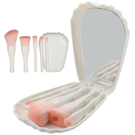 5本セットメイクブラシ鏡附人気かわいい化粧筆収納型化粧ブラシ化粧筆携帯用柔らかて毛が密集し便利多..