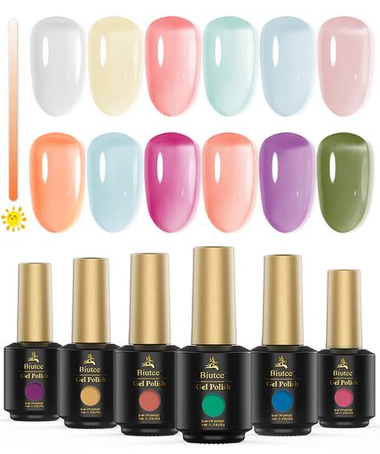 Biuteeカラーネイルジェル透け感ありジェルクリアピンク系紫外線で色変化6色8mlUV/LED対応ポリッシュタイプジェルネイル個性特別なネイル