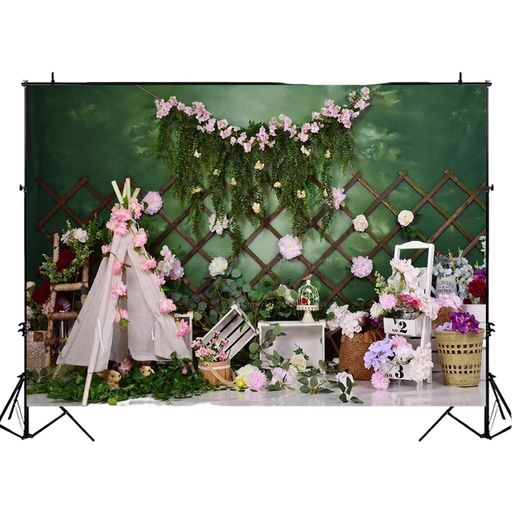 バック紙背景紙春森おとぎ話お城新生児赤ちゃん花桜ポートレートイベントパーティースタジオ写真撮影壁..