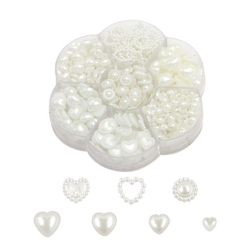 ネイルパーツハート約460個3D立体ぷっくりハート型ネイルパール白大きめネイルアートデコパーツジュエリーパーツ(ホワイト)