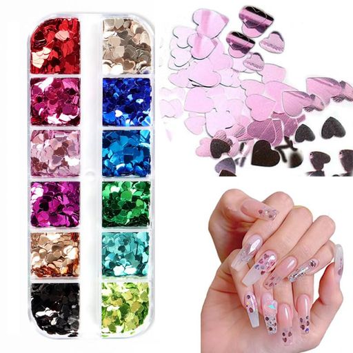 ネイルパーツネイルグリッター(12カラー)グリッターハートネイルハートスパンコール大容量タイプネイル..