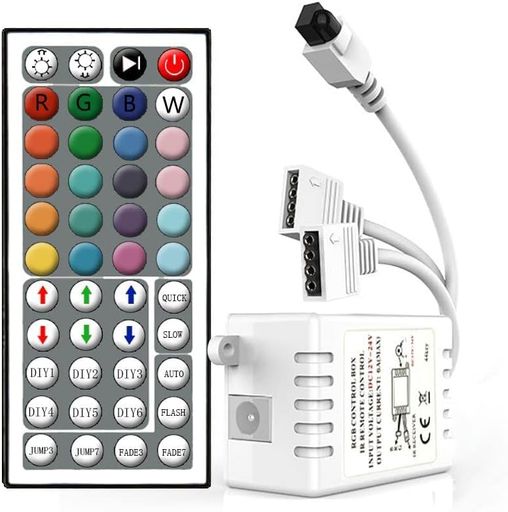 LED テープライト コントローラー RGB テープ用 リモコン 調光 調光 IRコント 4ピン 44キーリモコン付き 12V~24V SMD 5050/3528テープライト対応 8つのモード 20色コント(電源アダプタは付属してい… daily-store-10363387 アクアデイリーストア パッケージ画像
