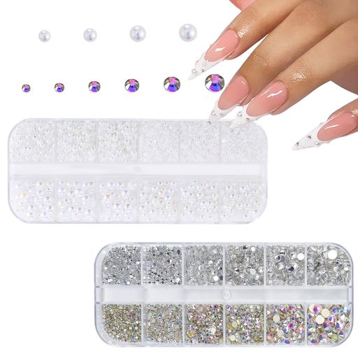 ネイルパーツラインストーン2ケース入り3D立体ラインストーン半円パールネイルデコパーツネイルストー..