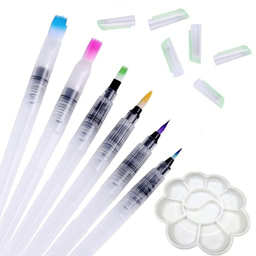 水彩ブラシペン7点セット6本水筆ペン1水彩パレットウォーターブラシ多目的ペン先フ水彩画用筆水彩画道具お子供様/初心者画材種類