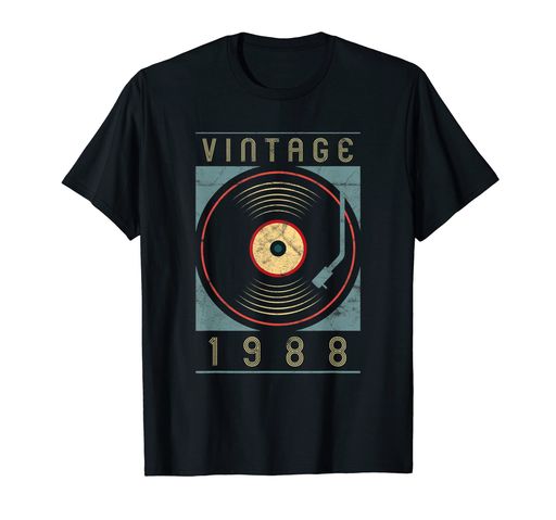 ヴィンテージ1988ビニールレトロターンテーブル誕生日DJグラフィックTシャツ