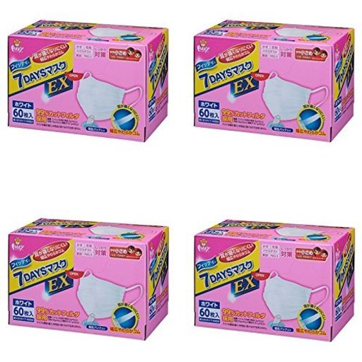 【まとめ買い】(PM2.5対応)フィッティ7DAYSマスクEXやや小さめサイズホワイト60枚入【x4個】女性用