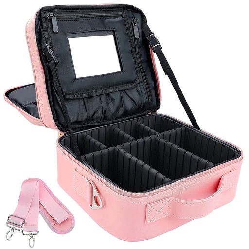 メイクボックス鏡付き化粧ポーチ大容量プロ用コスメポーチメイクブラシバッグブラシ入れ付き化粧品収納..