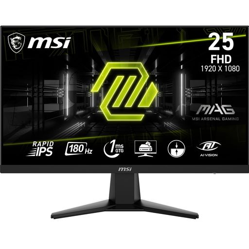19 inches + - MSIG256F25インチ1920x1080(FHD)コンピューターモニター、180Hz、アダプティブ同期、HDMI、DisplayPort、VESAマウント可能、チルト、高さ調節可能、スピーカー、1ms、ブラック