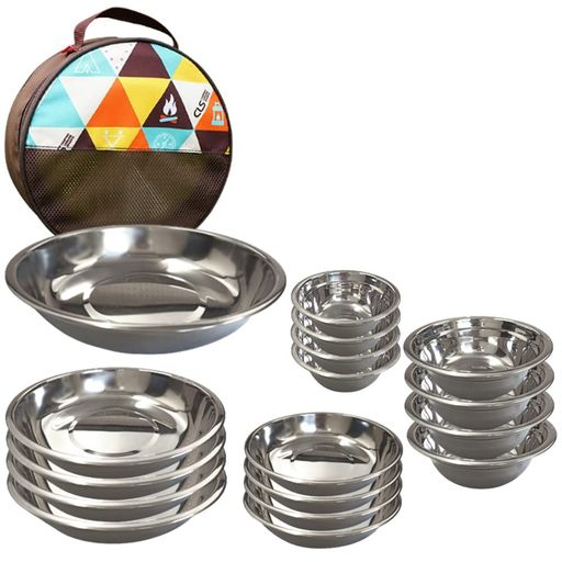 RSプロダクト【超大量!17枚!】アウトドア皿セットボウルプレートステンレス食器お皿多用途耐久性ファミリーキャンプピクニックバーベキューBBQアウトドア用品キャンプ用品バーベキュー…