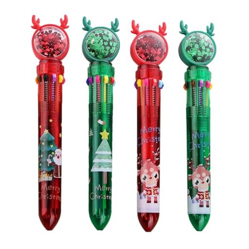 【多色ボールペン】多色ボールペンはヘラジカとクリスマスツリーとサンタクロースの絵柄が入ったデザイン、かわいい、揺らすとキラキラとスパンコールが流れ、可愛らしく目を引くデザインで、筆記用具であると同時におしゃれな小物にもなります。 【高品質の素材】多色ボールペンは高品質のプラスチック素材を用いて作られ、丈夫で耐久性があり、壊れにくく、長時間使用できる。すばやく切り替えやすく、ペン先を押してリセットするだけで、スムーズな押しボタン式で簡単にインクの色を切り替え可能。 【10色ボールペン】1本のペンに10色の常用カラーインクを。ノートの書き込み、手帳のレイアウト、イラスト描きなど、様々なニーズに対応できます。複数のペンを持ち歩く必要がなく、ワンタッチで簡単に色を切り替えられ、便利で効率的です。 【幅広い用途】便利で日常的に使用するのに最適です。ノートを取る時や色分け、整理などに役立ちます。家庭、学校、オフィスなどで活躍するペンです。友人やクラスメート同士の日常的なちょっとした贈り物はもちろん、クリスマスや誕生日などの節目のプレゼントとしても。