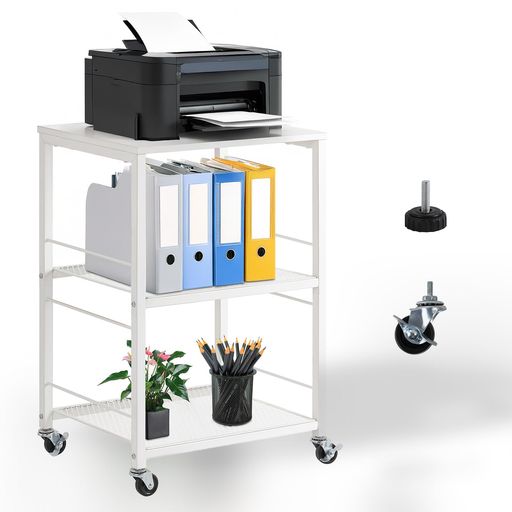 プリンターラックプリンター台3段キャスター付きプリンタースタンドワゴン棚付きベッドサイドテーブル..