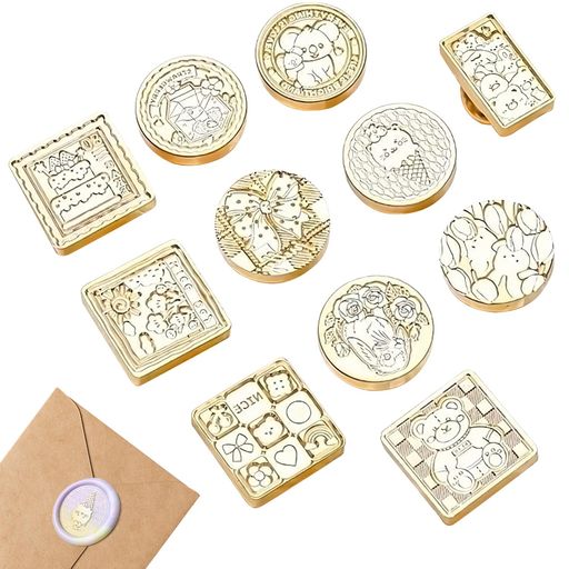 シーリングスタンプヘッドセットワックスシールスタンプヘッドシーリングスタンプセットかわいいペットのテーマクマゾウウサギなど交換部品ワックスシール封筒の装飾DIYの装飾の誕生…