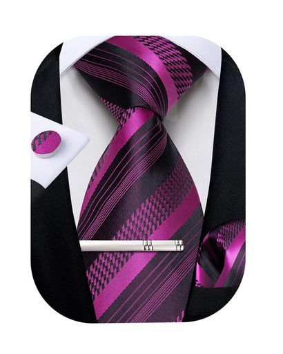 [DiBanGu]結婚式ネクタイパープルピンクストライプネクタイタイピンセットメンズフォーマル入学式ビジネス