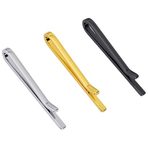 SensaBlissネクタイピン銅製メンズネクタイピンシンプルビジネスプレゼント職場/営業/就活/冠婚葬祭/デート/宴会/発表会/謝恩会/記念日/結婚式のビジネスクリップ金+銀+黒3本セット