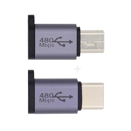 NFHK 2個/ロット USB2.0 Micro メス - Mini USB Type-C USB-C オス 電源アダプター 480Mbps データ チェーンホール付き