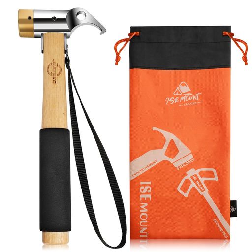 ペグハンマーキャンプハンマー鍛造テントハンマー真鍮/ステンレスヘッド滑り止め天...