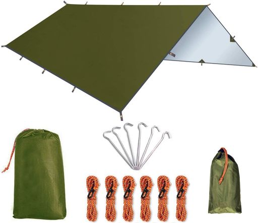 防水タープ天幕シェードキャンプタープテントタープコンパクト軽量多機能ロープペグ付き収納ケース付き..